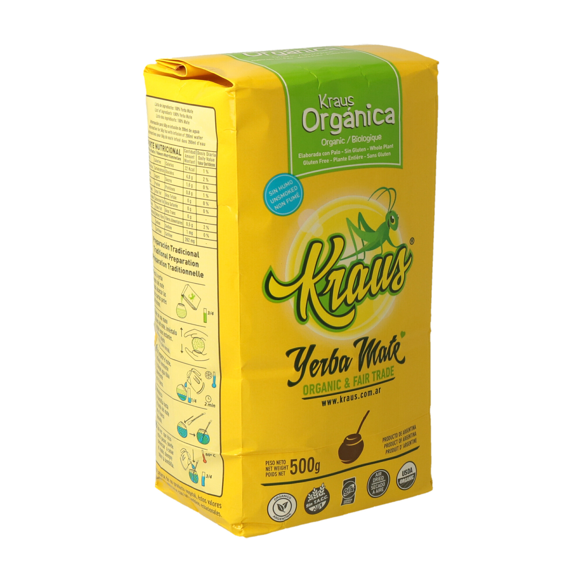 YERBA MATE ORGANICA KRAUS  TRADICIONAL500 GR . (CT. DA 10) UN - 1