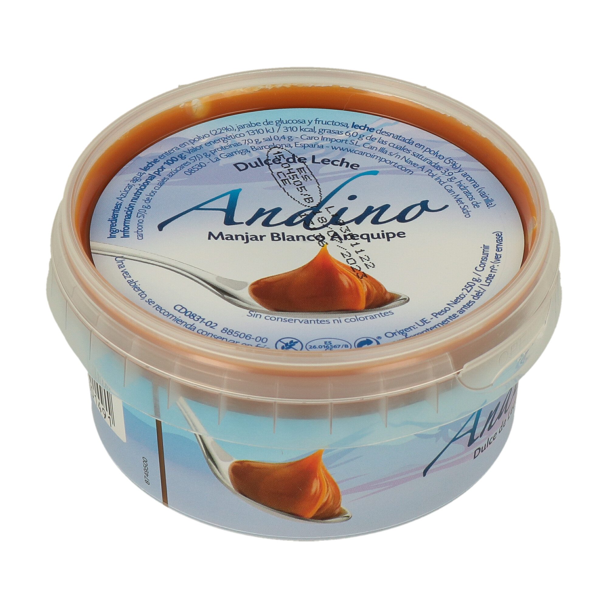 DULCE DE LECHE ANDINO CT DA 12 (1 x 250gr.) - 1 DULCE DE LECHE ANDINO CT DA 12 (1 x 250gr.) - 1