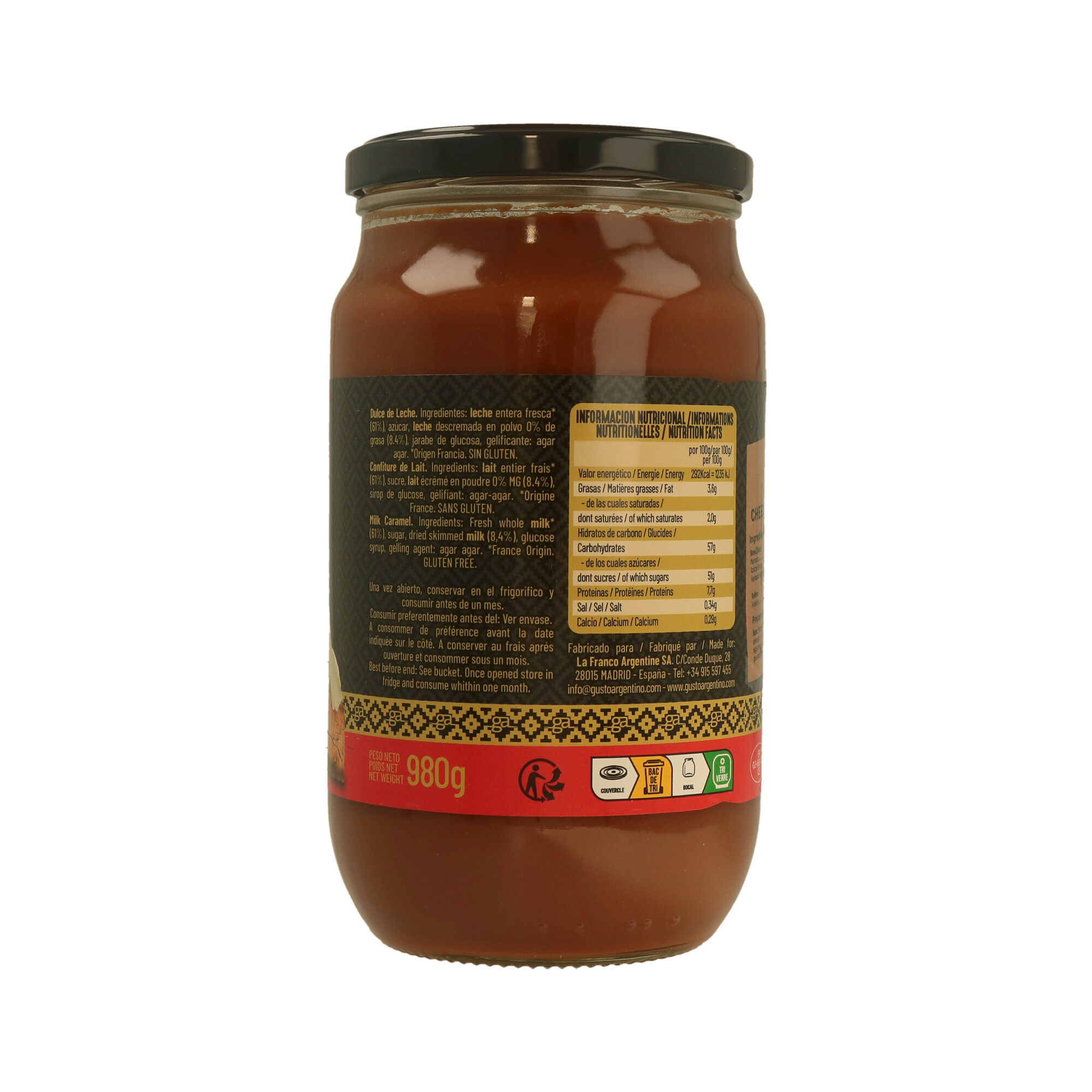 DULCE DE LECHE PASTELERO 980 GR GUSTO ARGENTINO 1 CT DA 6 CF - 1 DULCE DE LECHE PASTELERO 980 GR GUSTO ARGENTINO 1 CT DA 6 CF - 1